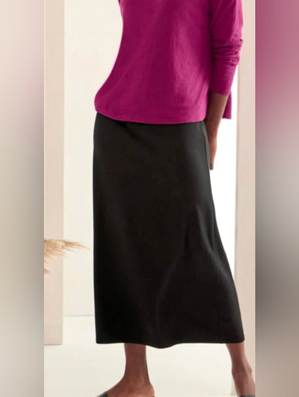 Eileen Fisher Black Midi Skirt L
